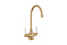 Belfast Monobloc Tap Antique Brass / White Handles